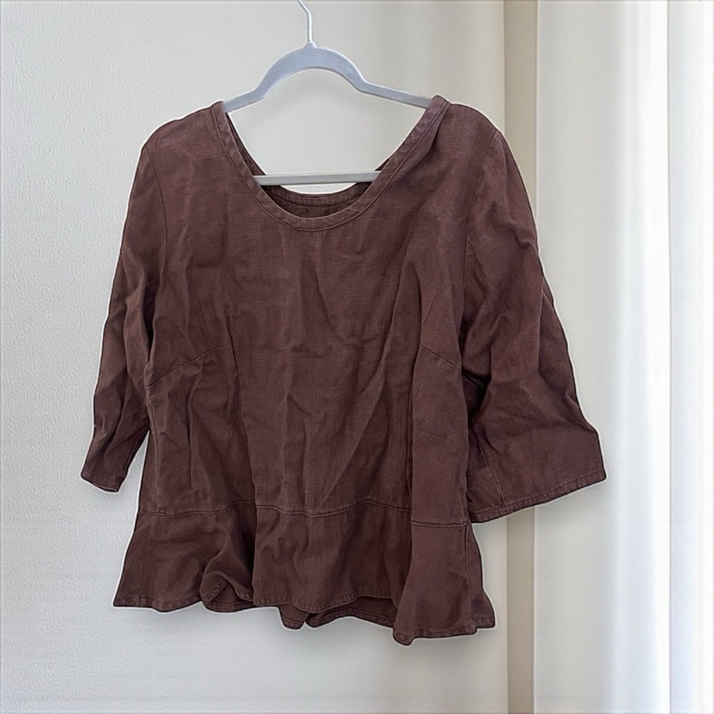 Heart's Desire Mary Grace Brown Linen Boho Cottage Top Size Large